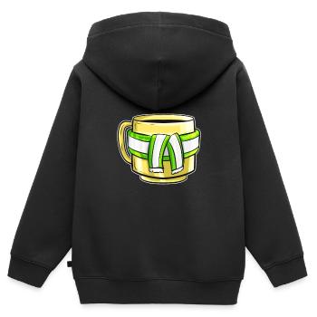 Gobelet d'automne avec écharpe à rayures blanches vertes pour - Sweat Premium à capuche zippé enfant bio - noir - Dos - AI Model Kid Male (0cm)