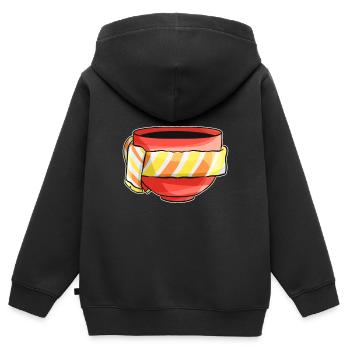 Gobelet d'automne avec écharpe à rayures jaune orange - Sweat Premium à capuche zippé enfant bio - noir - Dos - AI Model Kid Male (0cm)