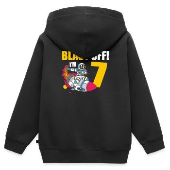 Je suis 7 Astronaut Lover Spaceship Joyeux anniversaire - Sweat Premium à capuche zippé enfant bio - noir - Dos - AI Model Kid Male (0cm)