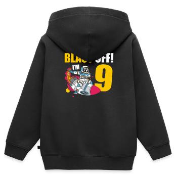 Je suis 9 Astronaut Lover Spaceship Joyeux anniversaire - Sweat Premium à capuche zippé enfant bio - noir - Dos - AI Model Kid Male (0cm)