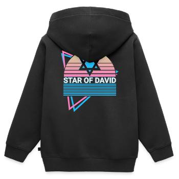Étoile de David Rétro Juif - Sweat Premium à capuche zippé enfant bio - noir - Dos - AI Model Kid Male (0cm)
