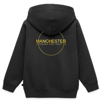 Citation de Manchester - Sweat Premium à capuche zippé enfant bio - noir - Dos - AI Model Kid Male (0cm)