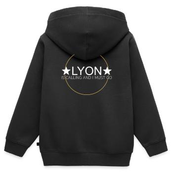 Lyon Spruch - Kinder Premium Organic Zip Hoodie - Schwarz - Hinten - AI Model Kid Male (0cm)