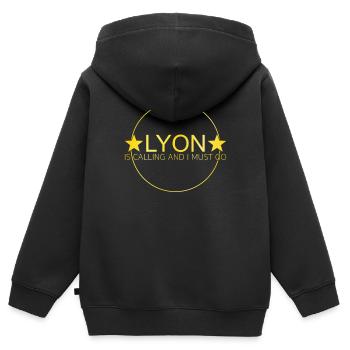 Lyon Spruch - Kinder Premium Organic Zip Hoodie - Schwarz - Hinten - AI Model Kid Male (0cm)