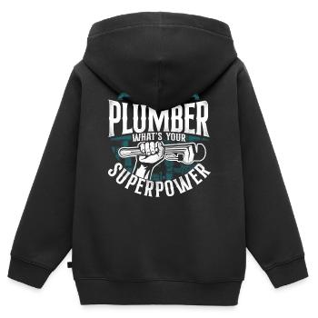 Plombier de plomberie vintage Je suis un - Sweat Premium à capuche zippé enfant bio - noir - Dos - AI Model Kid Male (0cm)