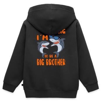Je vais être un grand frère Révélation de bébé requins - Sweat Premium à capuche zippé enfant bio - noir - Dos - AI Model Kid Male (0cm)