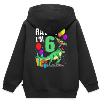 6th birthday I am 6 years T-Rex dinosaur - Kids Premium Organic Zip-up Hoodie - black - Back - AI Model Kid Male (0cm)