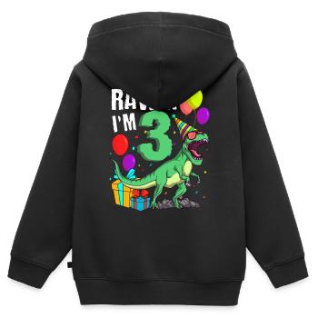 3rd birthday I am 3 years T-Rex dinosaur - Kids Premium Organic Zip-up Hoodie - black - Back - AI Model Kid Male (0cm)
