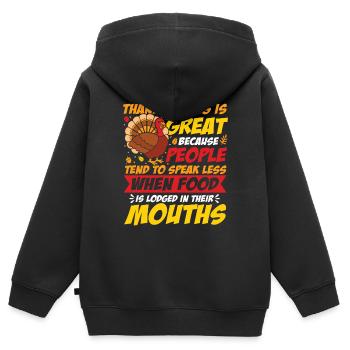 Thanksgiving Is Great für die Familie - Kinder Premium Organic Zip Hoodie - Schwarz - Hinten - AI Model Kid Male (0cm)