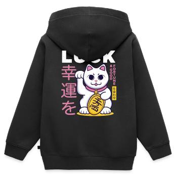 Lucky Cat Bonne chance - Sweat Premium à capuche zippé enfant bio - noir - Dos - AI Model Kid Male (0cm)