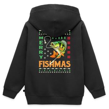 Pêche moche Noël - Sweat Premium à capuche zippé enfant bio - noir - Dos - AI Model Kid Male (0cm)