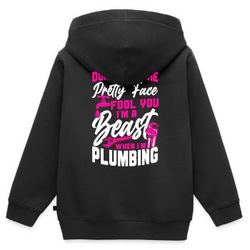 Plombier de plomberie femme Ne laissez pas - Sweat Premium à capuche zippé enfant bio - noir - Dos - AI Model Kid Male (0cm)