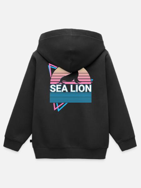 Seelöwe Retro - Premium børne zip-hættetrøje økologisk - sort