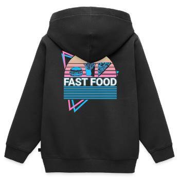 Restauration rapide rétro - Sweat Premium à capuche zippé enfant bio - noir - Dos - AI Model Kid Male (0cm)