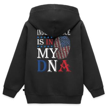 L’indépendance est dans mon ADN 4 juillet - Sweat Premium à capuche zippé enfant bio - noir - Dos - AI Model Kid Male (0cm)