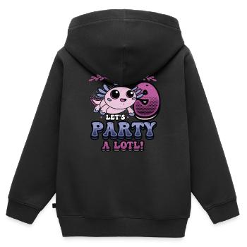 J’ai 9 ans, célébrons, 9 ans Axolotl - Sweat Premium à capuche zippé enfant bio - noir - Dos - AI Model Kid Male (0cm)