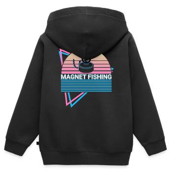 Magnet Fishing Rétro - Sweat Premium à capuche zippé enfant bio - noir - Dos - AI Model Kid Male (0cm)