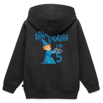 Magicien Anniversaire Garçon 5 ans à 5 ans Cadeau - Sweat Premium à capuche zippé enfant bio - noir - Dos - AI Model Kid Male (0cm)