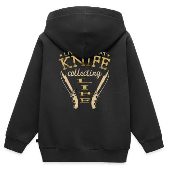 Vivre ce couteau collectionneur de couteaux de vie - Sweat Premium à capuche zippé enfant bio - noir - Dos - AI Model Kid Male (0cm)