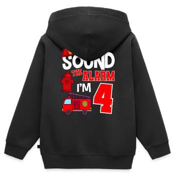 Sound The Alarm 4 years 4th birthday fire brigade - Kids Premium Organic Zip-up Hoodie - black - Back - AI Model Kid Male (0cm)