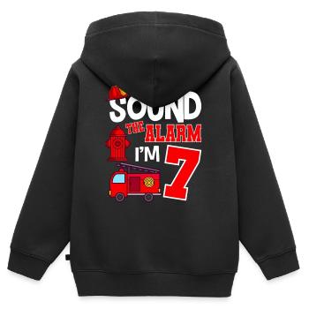 Sound The Alarm 7 years 7th birthday fire brigade - Kids Premium Organic Zip-up Hoodie - black - Back - AI Model Kid Male (0cm)
