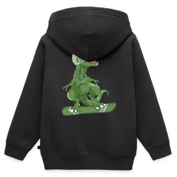 Snowboarder Dinosaure Snowboarding Dino - Sweat Premium à capuche zippé enfant bio - noir - Dos - AI Model Kid Male (0cm)