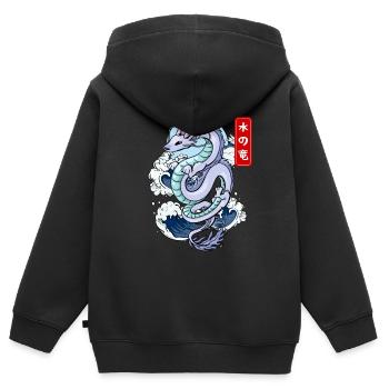 Mythe élémentaire du dragon d’eau japonais - Sweat Premium à capuche zippé enfant bio - noir - Dos - AI Model Kid Male (0cm)