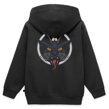 Dämonische Gehörnte Katze, Gruseliges - Kinder Premium Organic Zip Hoodie - Schwarz - Hinten - AI Model Kid Male (0cm)