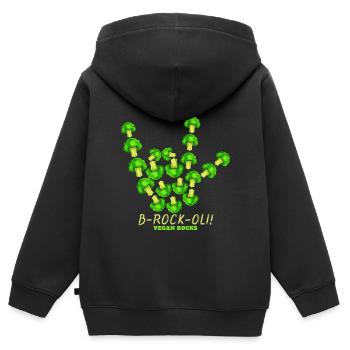 Roches végétaliennes, signe de cornes au brocoli, - Sweat Premium à capuche zippé enfant bio - noir - Dos - AI Model Kid Male (0cm)