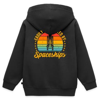 Easily Distracted By Spaceships - Space Ship Rocke - Kids Premium Organic Zip-up Hoodie - black - Back - AI Model Kid Male (0cm)