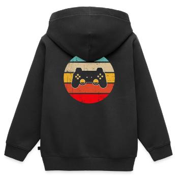 Gaming Retro - Kinder Premium Organic Zip Hoodie - Schwarz - Hinten - AI Model Kid Male (0cm)