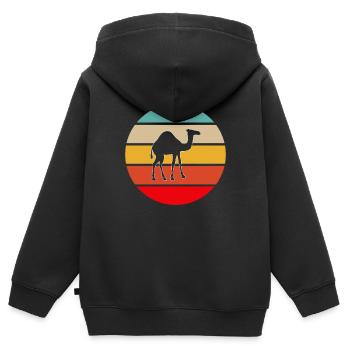 Rétro Dromadaire - Sweat Premium à capuche zippé enfant bio - noir - Dos - AI Model Kid Male (0cm)