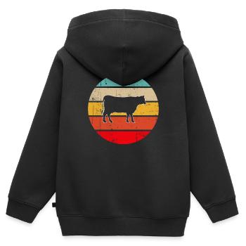 Kuh Rind Retro - Kinder Premium Organic Zip Hoodie - Schwarz - Hinten - AI Model Kid Male (0cm)