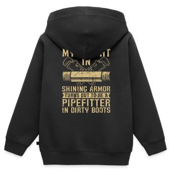 Tuyauteur Mon chevalier dans Shining Pipes Tuyauteurs - Sweat Premium à capuche zippé enfant bio - noir - Dos - AI Model Kid Male (0cm)