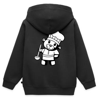 Chef amateur Art culinaire Teddy Bear Cook Soup Louche Ours à la louche - Sweat Premium à capuche zippé enfant bio - noir - Dos - AI Model Kid Male (0cm)