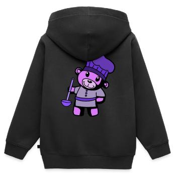 Hobby Chef Cuisine Ours en peluche Cuisinier Louche à soupe - Sweat Premium à capuche zippé enfant bio - noir - Dos - AI Model Kid Male (0cm)