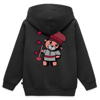 Chef amateur Art culinaire Teddy Bear Cook Soup Louche - Sweat Premium à capuche zippé enfant bio - noir - Dos - AI Model Kid Male (0cm)