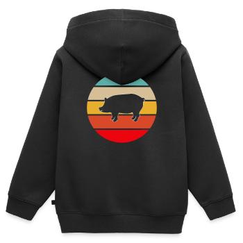 Schwein Retro - Kinder Premium Organic Zip Hoodie - Schwarz - Hinten - AI Model Kid Male (0cm)