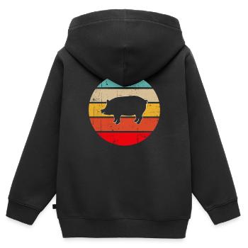 Schwein Retro - Kinder Premium Organic Zip Hoodie - Schwarz - Hinten - AI Model Kid Male (0cm)