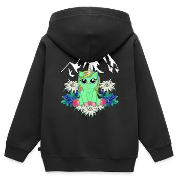 Einhorn Flora Alpen Gebirge Horn Gipfel Frühling - Kinder Premium Organic Zip Hoodie - Schwarz - Hinten - AI Model Kid Male (0cm)