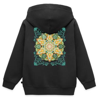 Vintage Design Mandala Design Vintage Mandala - Sweat Premium à capuche zippé enfant bio - noir - Dos - AI Model Kid Male (0cm)