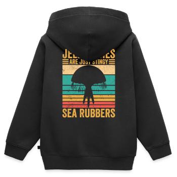 Lustige Quallen sind nur geizige Meeresgummis Retr - Kinder Premium Organic Zip Hoodie - Schwarz - Hinten - AI Model Kid Male (0cm)