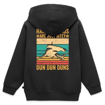 Lustige Hammerhaie sind einfach bissig Dun Dun Dun - Kinder Premium Organic Zip Hoodie - Schwarz - Hinten - AI Model Kid Male (0cm)