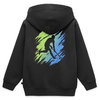 Hockeyspieler Hockey Jungen Kinder Feldhockey - Kinder Premium Organic Zip Hoodie - Schwarz - Hinten - AI Model Kid Male (0cm)