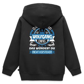 Wolfgang Name Vorname Namenstag Namensgeschenk - Kinder Premium Organic Zip Hoodie - Schwarz - Hinten - AI Model Kid Male (0cm)