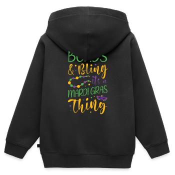 Perles et bling C’est un truc de carnaval - Sweat Premium à capuche zippé enfant bio - noir - Dos - AI Model Kid Male (0cm)