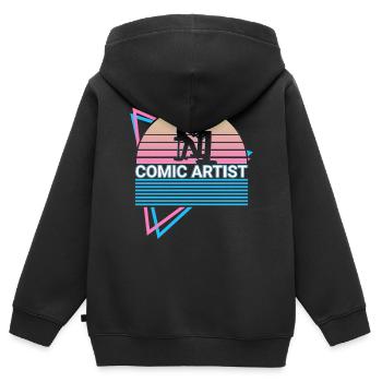Dessinateur de bande dessinée rétro - Sweat Premium à capuche zippé enfant bio - noir - Dos - AI Model Kid Male (0cm)