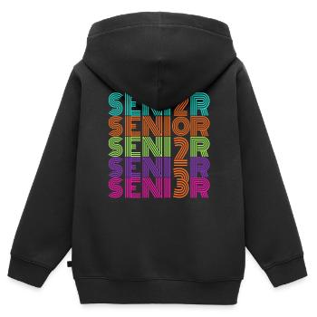 Rétro Vintage Neon Senior 2023 | Cadeau Senior High - Sweat Premium à capuche zippé enfant bio - noir - Dos - AI Model Kid Male (0cm)