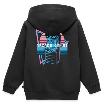 Jeux d’arcade Rétro - Sweat Premium à capuche zippé enfant bio - noir - Dos - AI Model Kid Male (0cm)