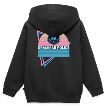 Grammaire Police Rétro - Sweat Premium à capuche zippé enfant bio - noir - Dos - AI Model Kid Male (0cm)